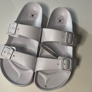 Shade & Shore White Double-Buckle Slide Sandals